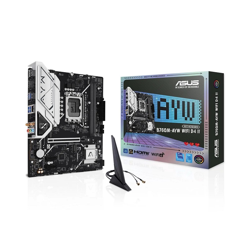 Tarjeta Madre ASUS B760M-AYW WIFI D4 II, LGA 1700, DDR4 5333, M.2, SATA 6Gb/s, HDMI, mATX, Aura Sync