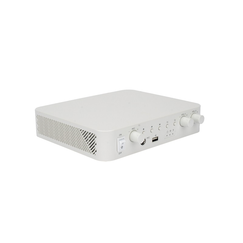Amplificador analógico HIKVISION QAE0A60G1-VB, dos zonas, 60W, Entrada y Salida RCA, USB, 1 Entrada Micrófono, 24VCD