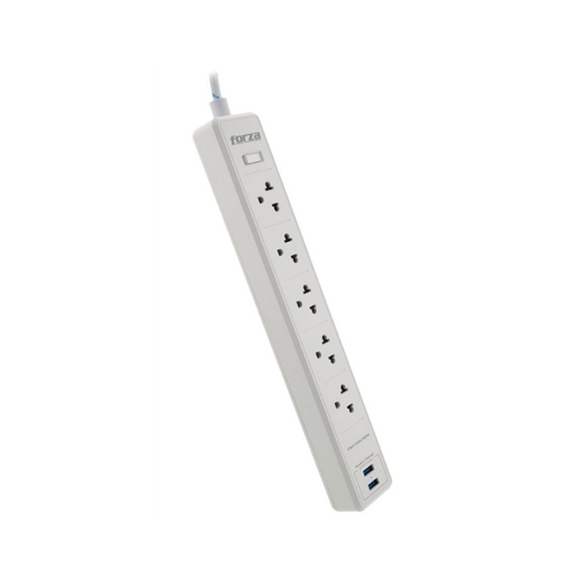 Regleta con regulador de Voltaje FORZA FSP-512USBW, 5 tomacorrientes, 2 puertos USB, 110V-220V, 1200 Joules