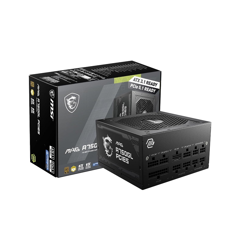 Fuente de poder MSI MAG A750GL, de 750W, ATX3.1, PCIE5 Ready, 80 Plus GOLD