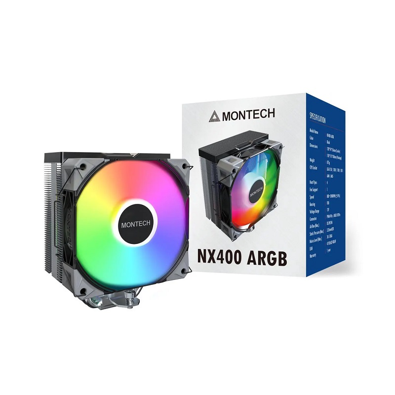 Disipador de calor MONTECH NX400 ARGB, 120mm, Compatibilidad Intel & AMDm Color negro