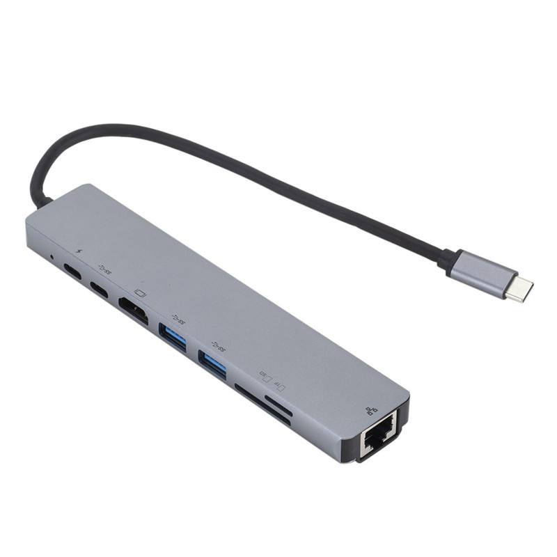 Adaptador Multiple TC19, 8 En 1, USB Tipo C A HDMI(60HZ), USB2.0, 2+PD Charging, USB C, RJ45, SD, TF