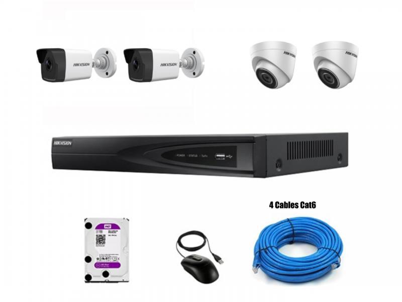 KIT de Camara Vigilancia IP Hikvision 4CH HD 4K, 4MP, 1TB, P2P