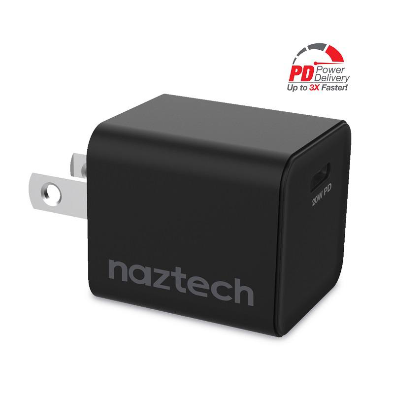 Cargador de Pared NazTech, 5V 3A, PD USB tipo C de 20W, Carga rápida, Negro