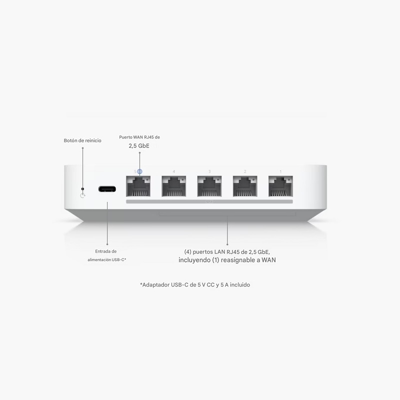 Router Ubiquiti UniFi Cloud Gateway UCG-Max, multi-WAN con puertos 2.5G, incluye disco 512Gb M.2