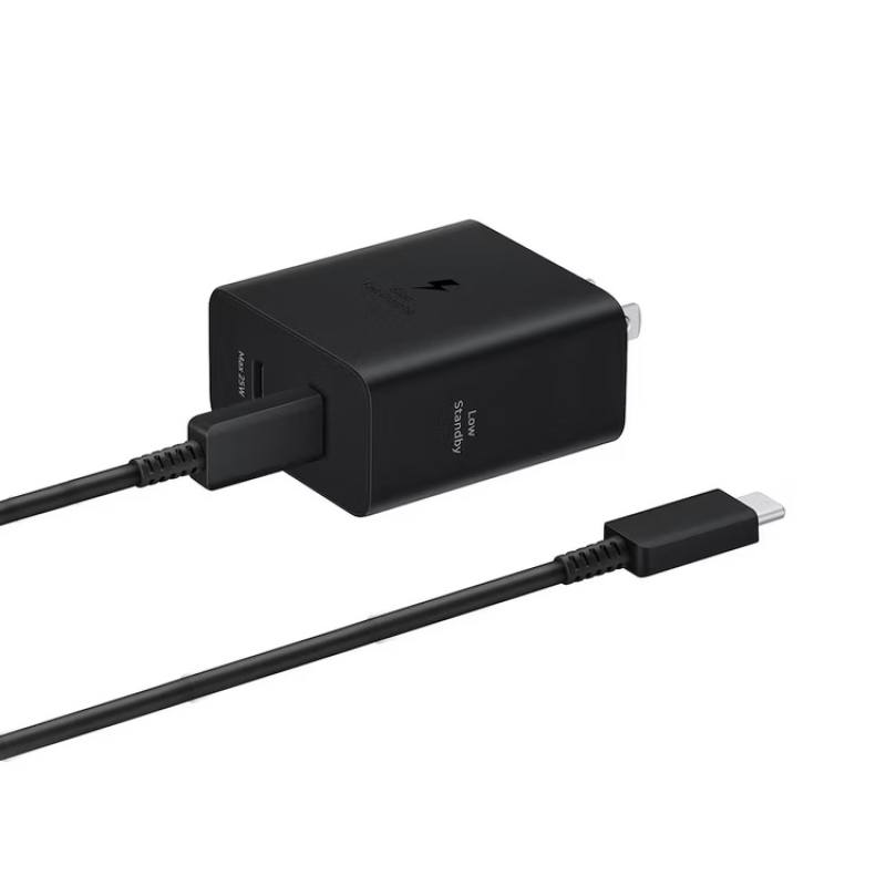 Cargador SAMSUNG Duo de pared USB Tipo C, carga súper rápida, 5V 3A (50W), incluye cable USB Tipo C de 1.8M, Negro