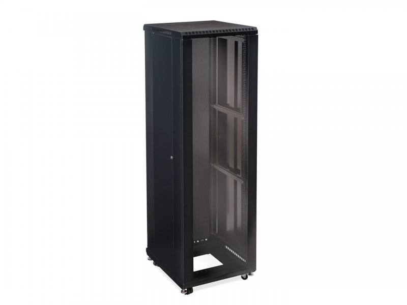 Gabinete de Piso T-VISION 42U, 600mm x 1200mm, 4x Fan, 3x Bandejas, Puerta de vidrio frontal, Negro