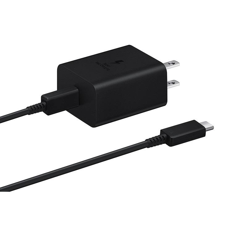 Cargador SAMSUNG de pared USB Tipo C con carga súper rápida (45W), Incluye cable USB tipo C, Negro