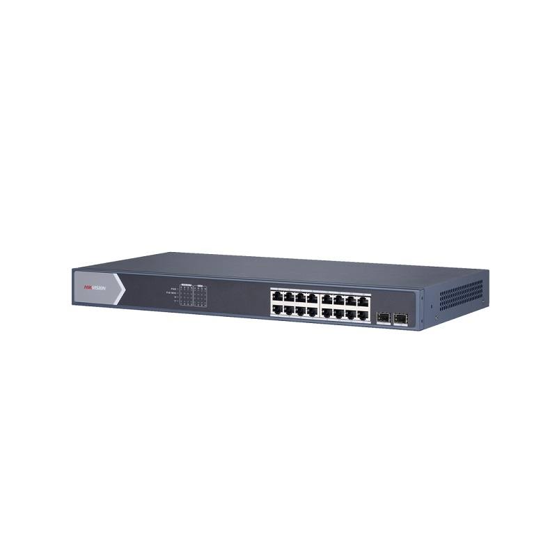 Switch Hikvision DS-3E1518P-SI, de 16 Puertos Gigabit PoE + 2 Puertos SFP, 225W