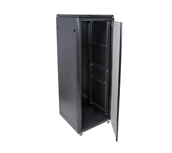 Gabinete de Piso T-VISION 42U, 600nn x 960mm x 1970mm, 4x Fan, 3x Bandeja, puerta de vidrio frontal, Negro