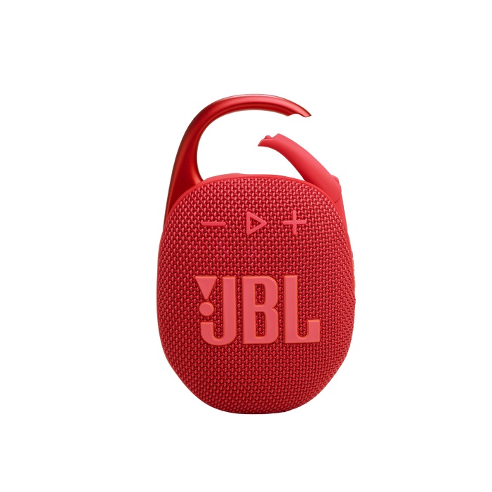 Bocina JBL Clip 5 portátil, conexión Bluetooth, resistente al polvo y al agua IP67, color Rojo
