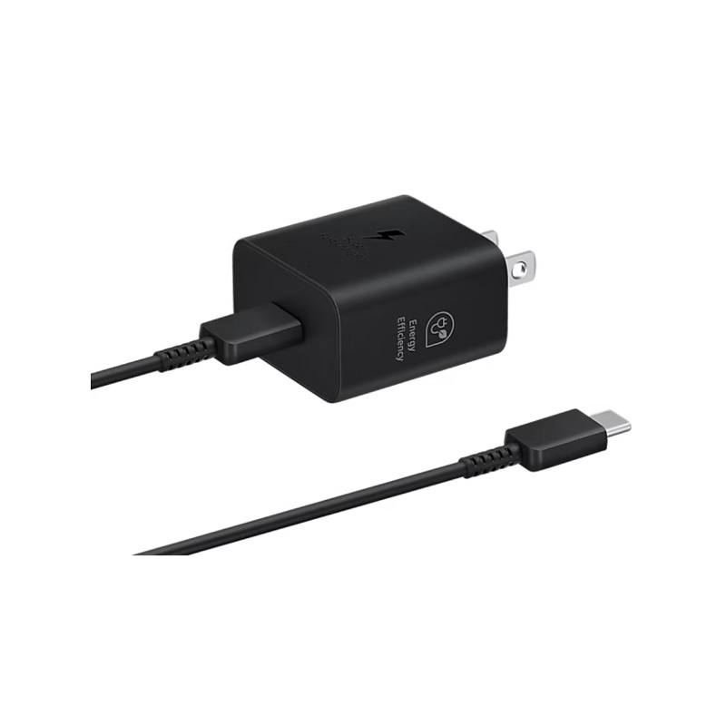 Cargador SAMSUNG de pared USB tipo C de carga súper rápida (25W), incluye cable tipo C, Negro