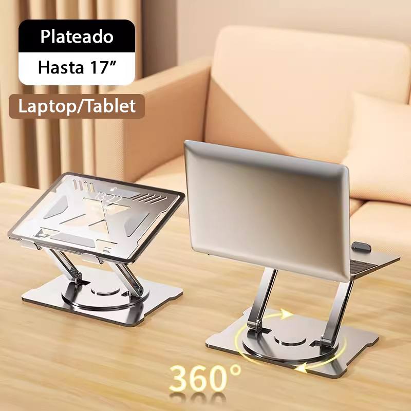 Base AIXPI ZJ24, para laptops y tablets de hasta 17", giro de 360°, Plateada