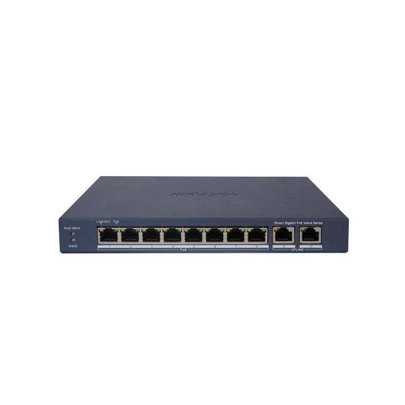 Switch Hikvision DS-3E1510P-EI/M, de 8 Puertos Gigabit PoE + 2× Gigabit RJ45, 60W