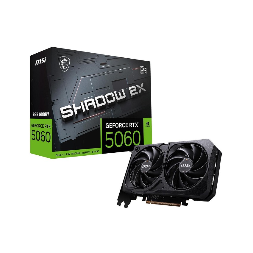 Tarjeta de video MSI SHADOW 2X GeForce RTX5060 OC, 8GB GDDR7, PCIe 5.0, 2xFan, HDMI, DisplayPort, 128 Bits