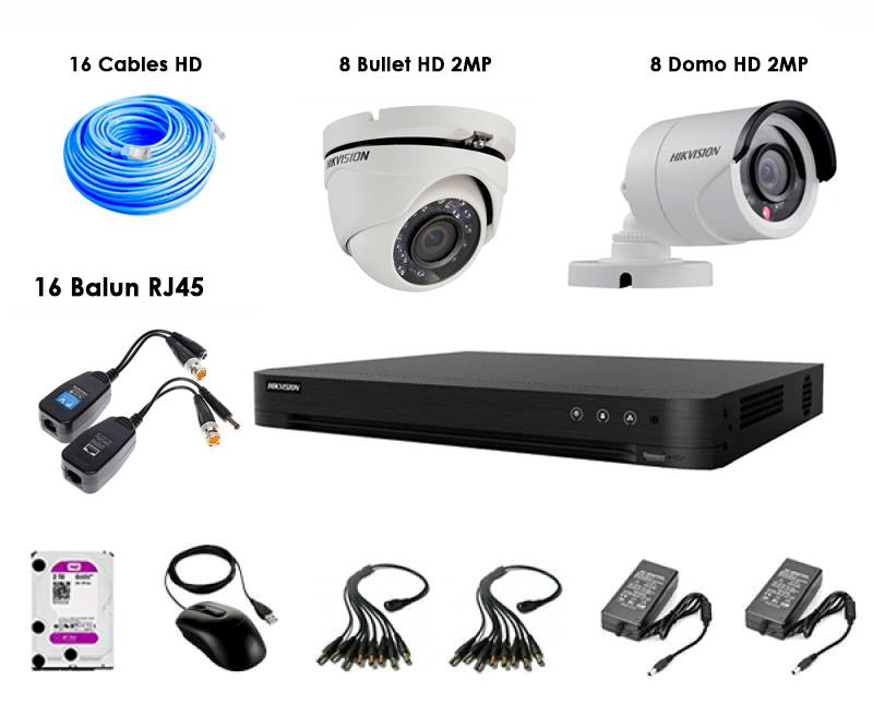 KIT De Camara Vigilancia Turbo-HD Hikvision 16CH 1080P Lite, 2MP, 1TB, P2P