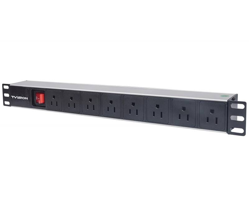 Regleta PDU T-VISION para Rack de 8 puertos, con interruptor de encendido y apagado, vertical