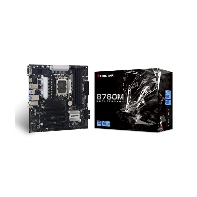 Tarjeta Madre BIOSTAR B760MXC PRO 2.0, LGA1700, DDR4 4600, USB 3.2 Gen2, PCIe M.2 4.0, HDMI, VGA, DVI, RJ45, Micro ATX