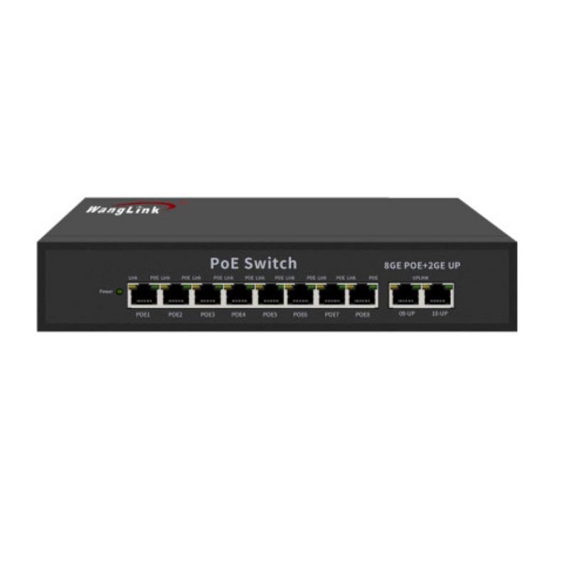 Switch T-VISION 8GE-2GE, de 10 puertos, 8 puertos POE 10/100/1000M + 2 puertos 1000M Gigabit UpLink, 120W