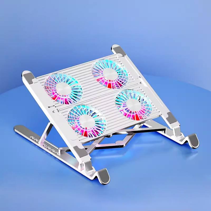 Base Enfriadora AIXPI C9 Plegable para laptop de hasta 17", 4 abanicos, iluminación RGB, color Plateado