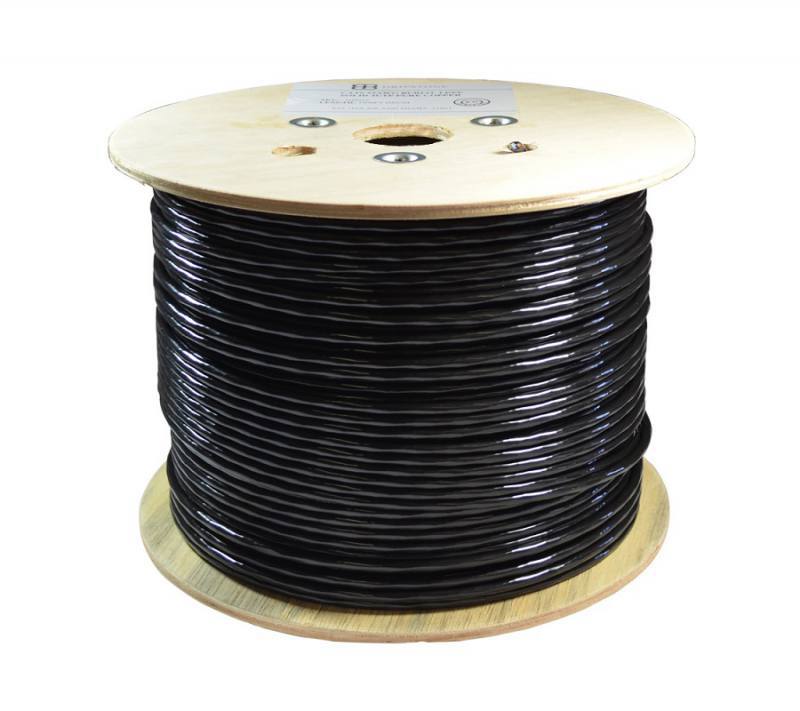 CAJA DE CABLE UTP CAT6 T-VISION,PARA EXTERIOR, DOBLE BLINDAJE, 100% COBRE, 1000 PIES, NEGRO, CERTIFICADO, CE, PASS FLUKE
