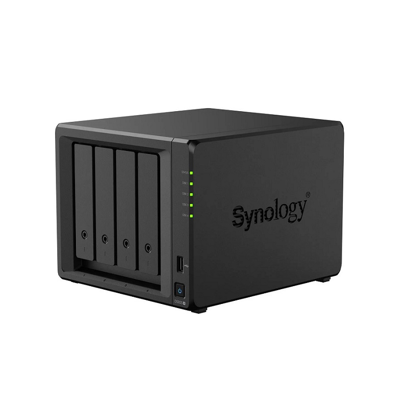 NAS Synology DS925+, para 4 discos, AMD Ryzen V1500B 4 núcleos a 2.2GHz, 4GB RAM DDR4, 2x USB3.2, 2x RJ-45 2.5GbE