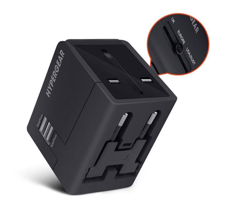 Adaptador de corriente HyperGear Universal todo en uno EUR/UK/US/AUS con 2 puertos USB