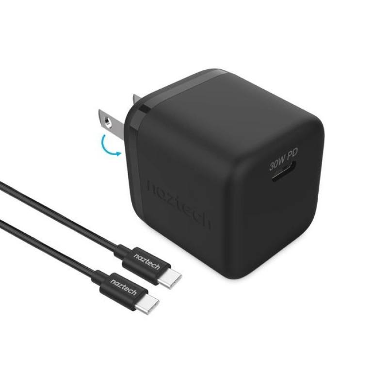 Cargador de Pared NazTech, 5V 3A, PD USB tipo C de 30W, Carga rápida, Negro