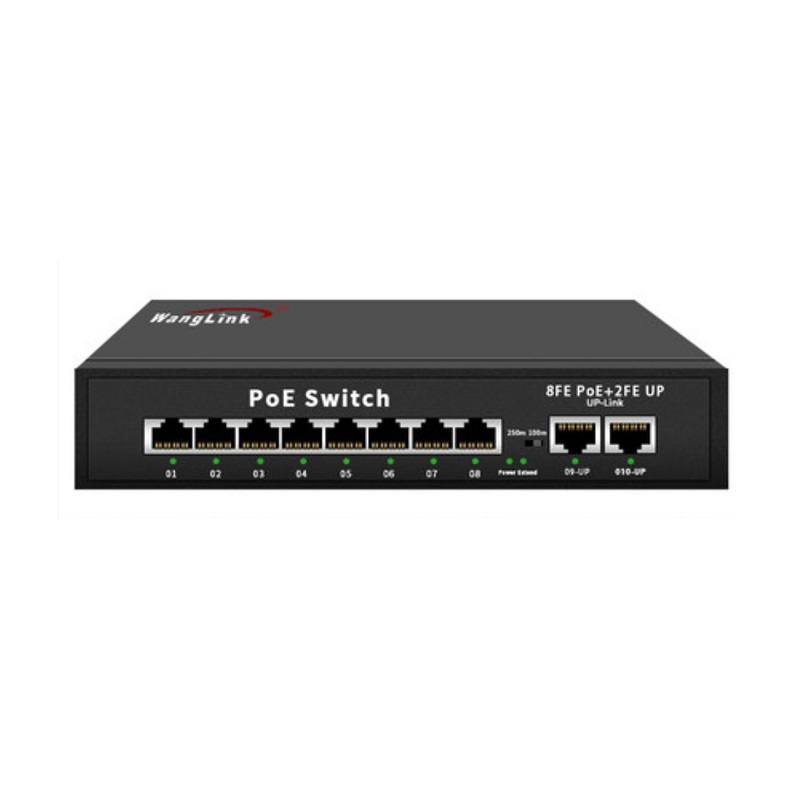 Switch T-VISION 8FE-2FE, De 8 Puertos POE 10M/100M + 2 Puertos 100M UpLink, 120W