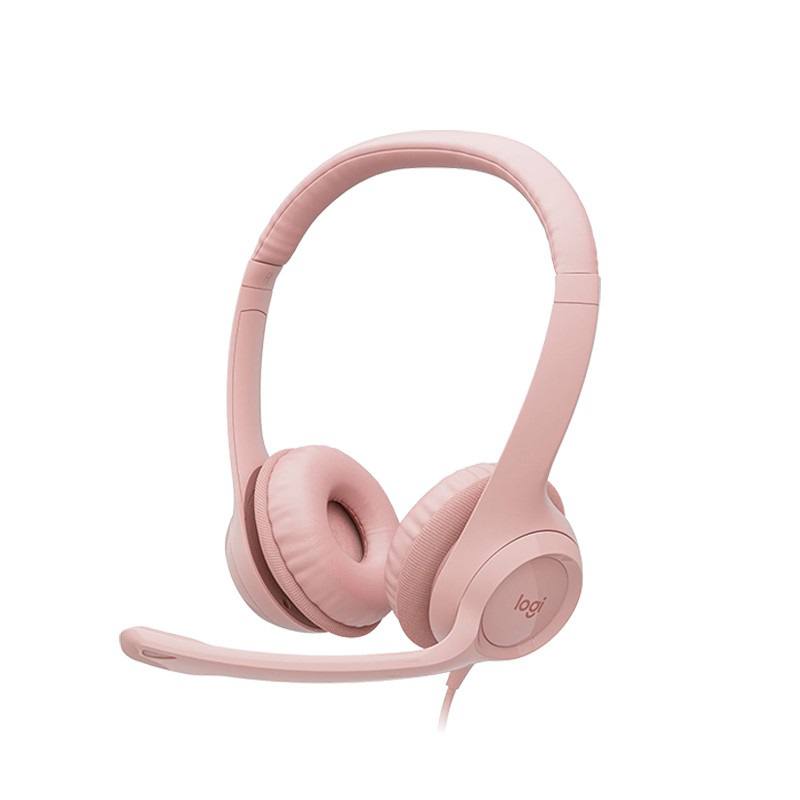 Headset Logitech H390, Conexión USB, Sonido Estéreo Digital con supresión de ruido y Micrófono, Rosado.