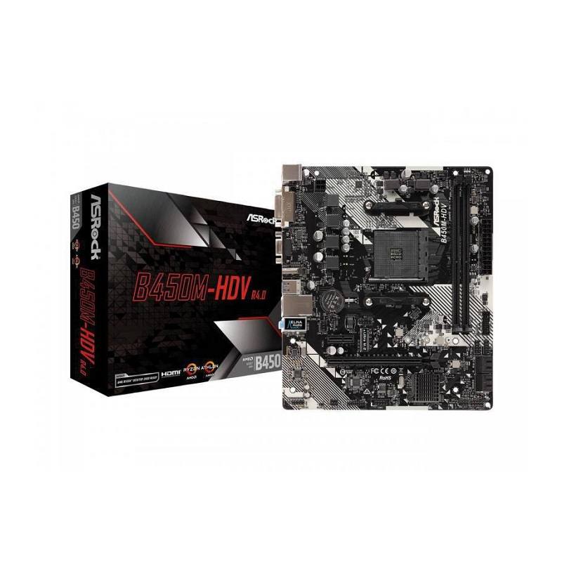 Tarjeta Madre ASROCK B450M-HDV R4.0, DDR4 3200, AM4 SATA 6Gb/s USB 3.1 HDMI, Micro ATX