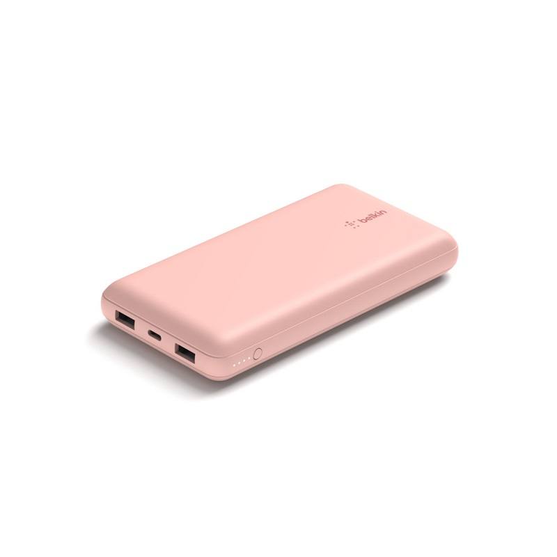 Barra de Batería Respaldo Belkin de 2 puertos 20K, USB-A 12W y USB-C 15W, Power Bank 20.000mAh, Rosado