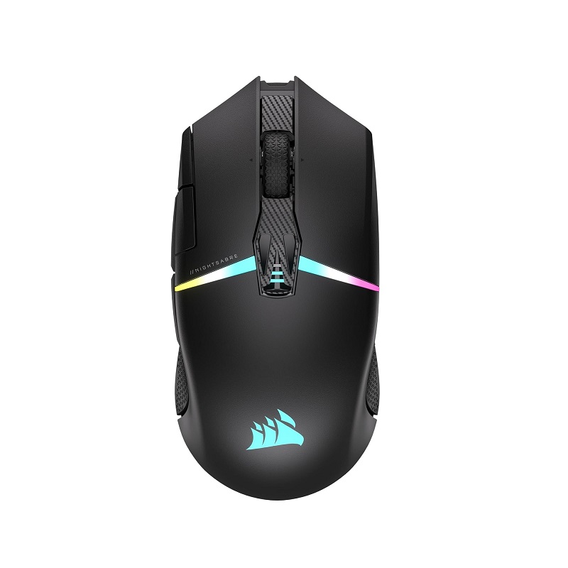 Raton Gaming CORSAIR NIGHTSABRE RGB, conexión inalámbrica y Bluetooth, 11 botones, 26,000 DPI, Color Negro
