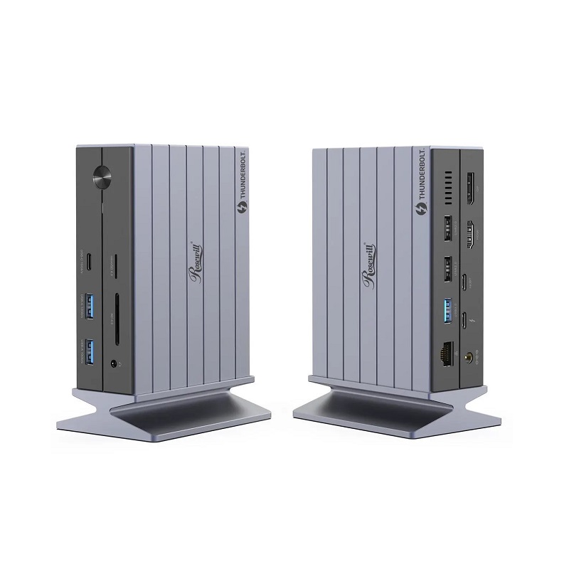 Docking Station Rosewill RHUB-TB14, 14 en 1, Thunderbolt 4, carga de 100W, pantalla 8K, triple monitor 4K, adaptador de corriente de 135W y transferencia de datos de 40Gbps