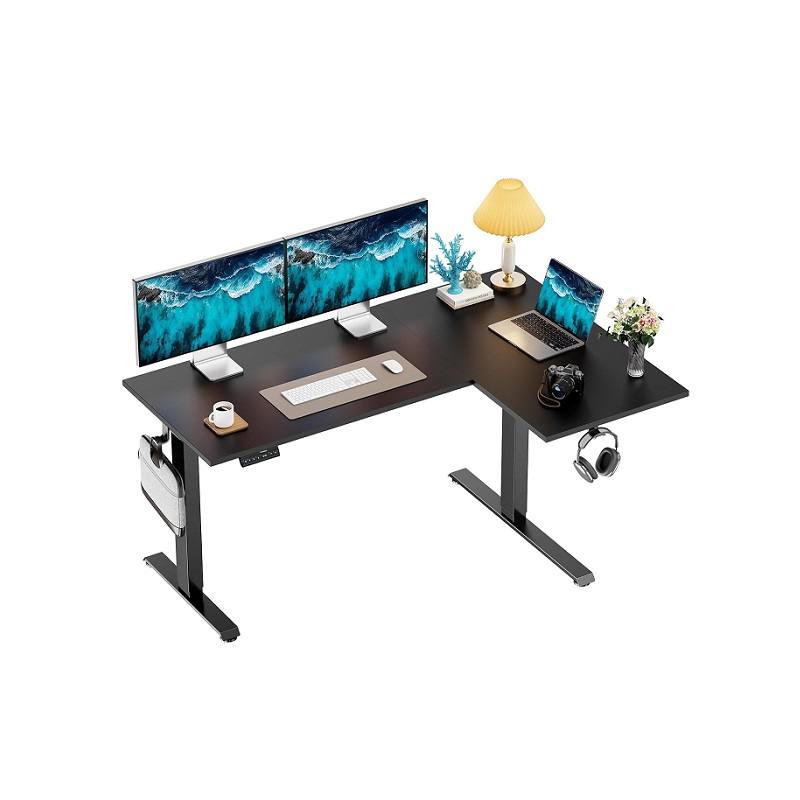Escritorio eléctrico HUANUO de altura ajustable, forma en L, 63" x 40" pulgadas, Marco y Mesa Negro