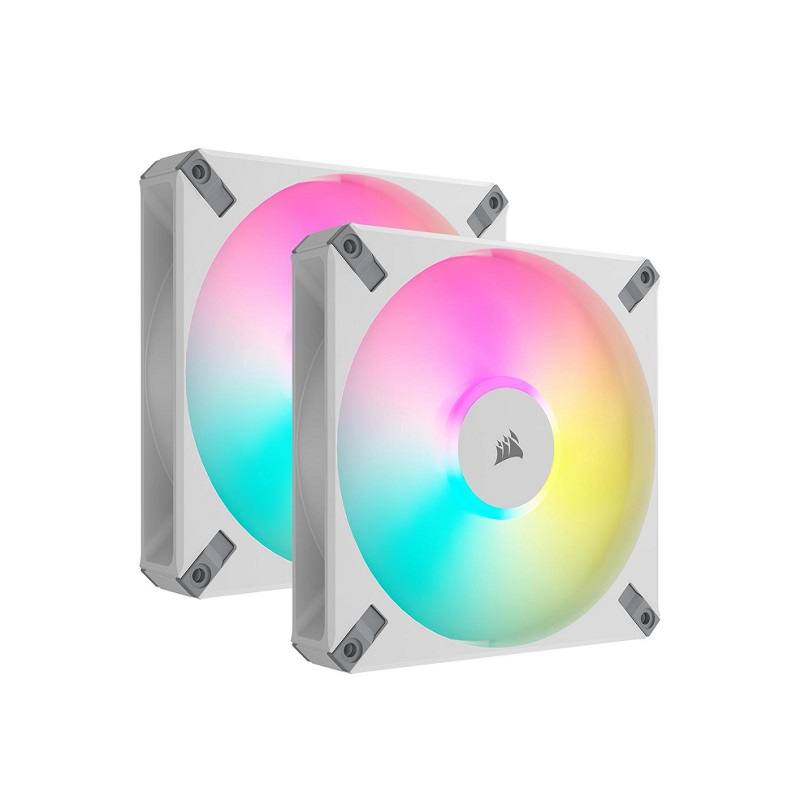 Abanicos CORSAIR  iCUE AF140 RGB ELITE, 140mm, 4 Pin, 1700 RPM, Kit 2 unidades, Blanco