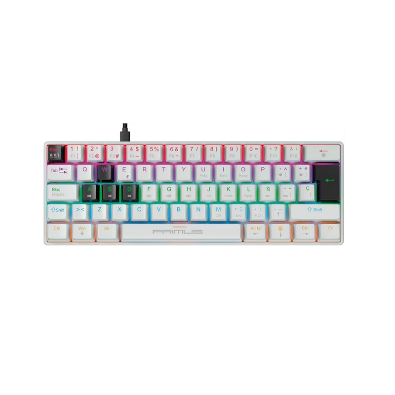 Teclado Mecánico Gaming PRIMUS BALLISTA 61T, Iluminación RGB, Conexión USB Tipo C, Switch rojo ANTIGHOSTING, Español, Blanco
