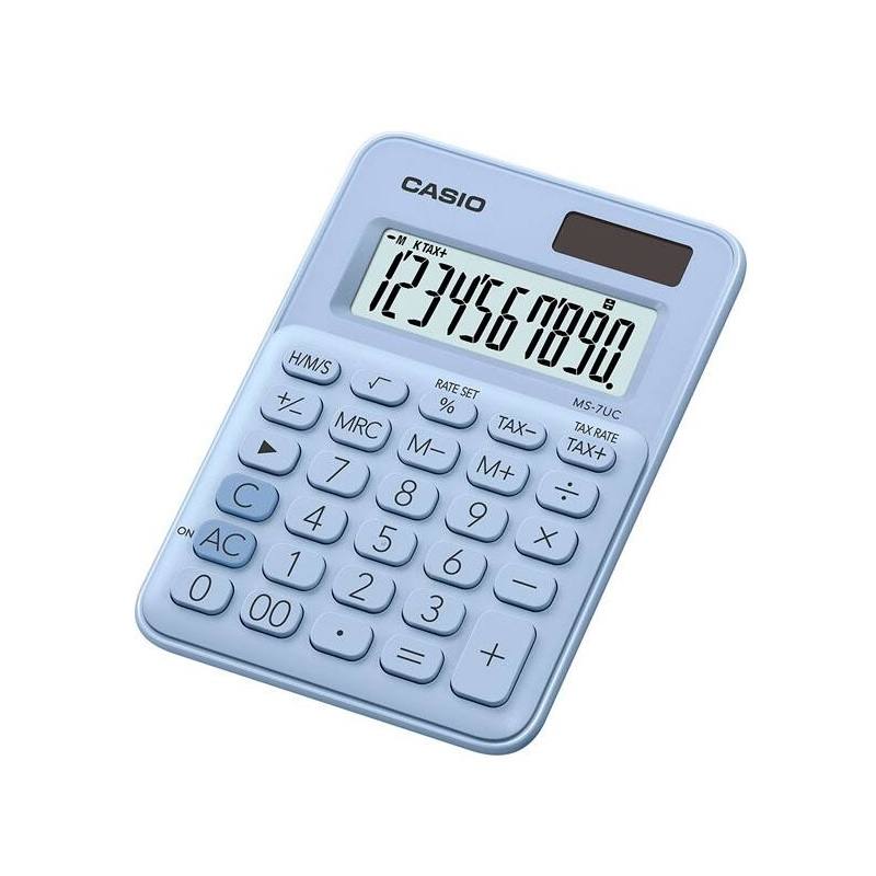 Calculadora CASIO de Mesa compacta  de 10 Digitos, TAX para calculo de impuestos, Celeste