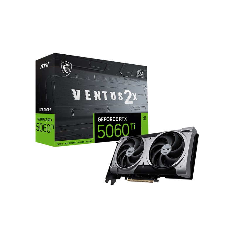 Tarjeta de video MSI RTX5060Ti VENTUS 2X Plus, 16GB GDDR7, PCIe 5.0, 2xFan, HDMI, DisplayPort, 128 Bits