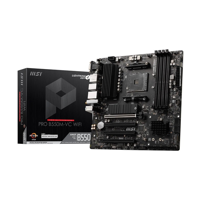 Tarjeta Madre MSI PRO B550M-VC WIFI, AM4, DDR4 4400+, M.2 PCI-e 4.0, SATA 6Gb/s, HDMI, DisplayPort, M-ATX
