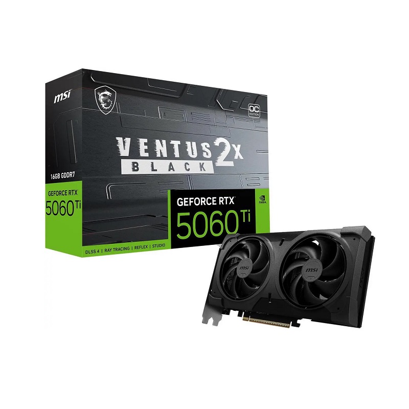 Tarjeta de video MSI RTX5060Ti VENTUS 2X OC Black Plus, 16GB GDDR7, PCIe 5.0, 2xFan, HDMI, DisplayPort, 128 Bits