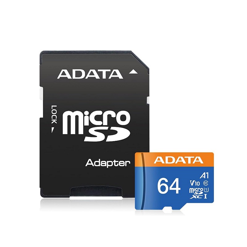 Memoria Micro SD ADATA Premier de 64GB, UHS-I, clase 10, V10, A1, Lectura 100MB/s, con adaptador