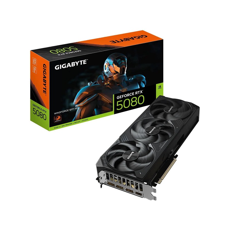 Tarjeta de video Gigabyte GeForce RTX5080 WINDFORCE SFF, 16GB, 3x Fan, GDDR7, PCIe5.0, HDMI, DisplayPort