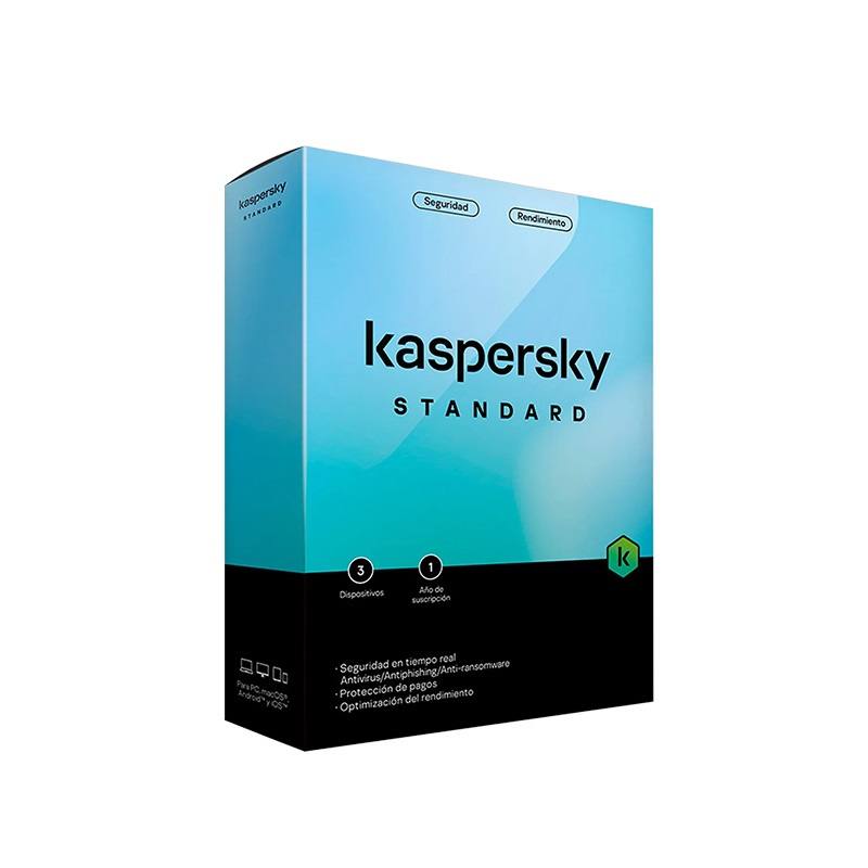 Programa Antivirus KASPERSKY Estandar para 3 Dispositivos, 1 año de suscripción