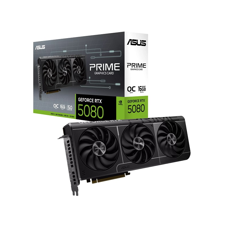 Tarjeta de video ASUS PRIME GeForce RTX5080 OC, 16GB GDDR7, PCIe 5.0, 3xFan, HDMI, DisplayPort, 256 Bits
