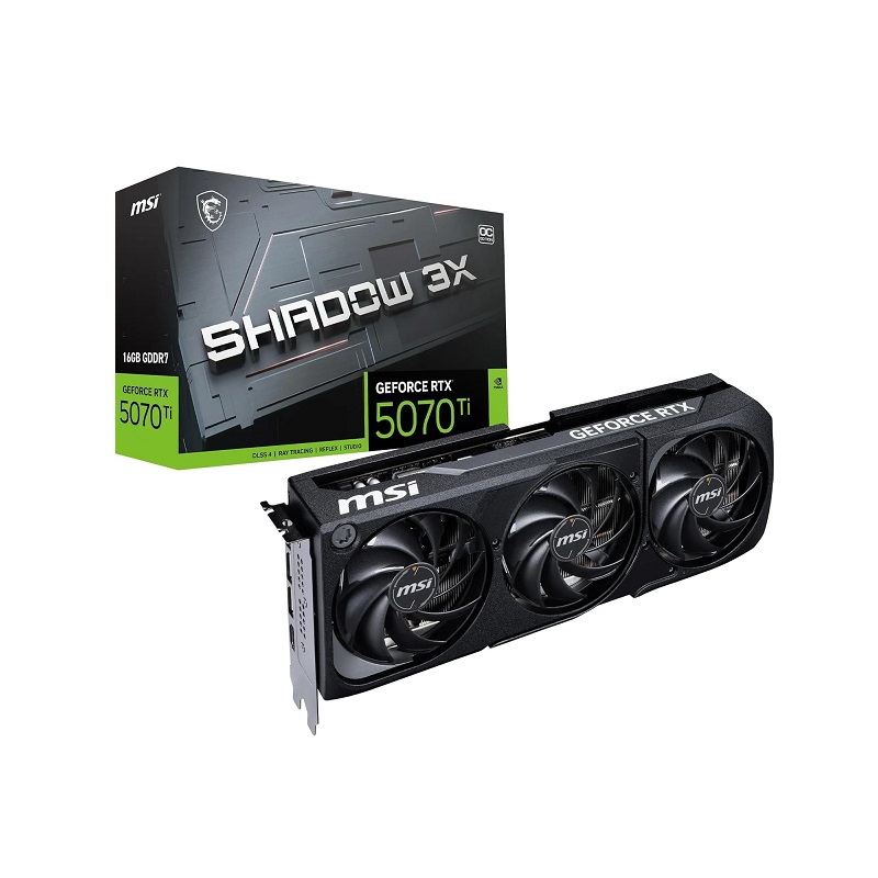 Tarjeta de video MSI GeForce RTX5070Ti SHADOW 3X OC, 16GB GDDR7, PCIe 5.0, 3xFan, HDMI, DisplayPort
