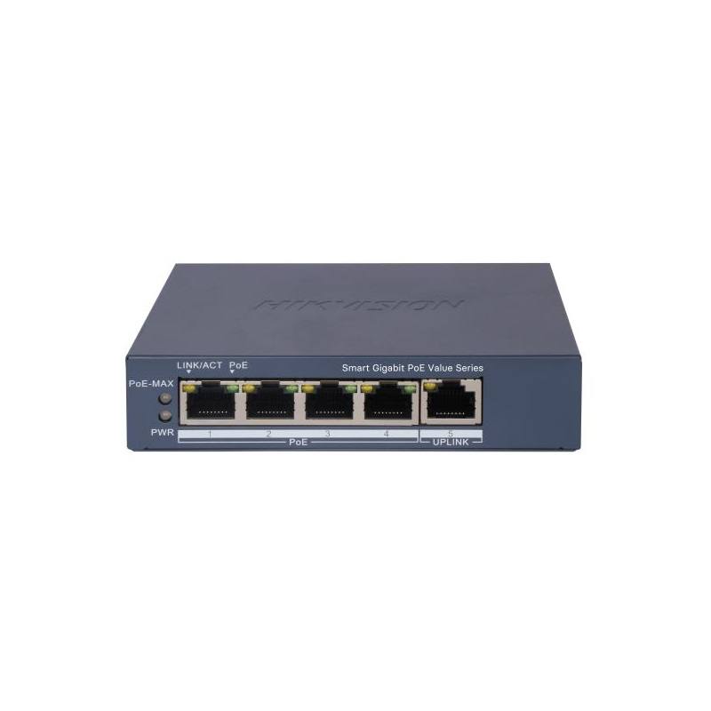 Switch Hikvision DS-3E1505P-EI/M, de 4 Puertos Gigabit PoE + 1 puerto Gigabit RJ45, 50W