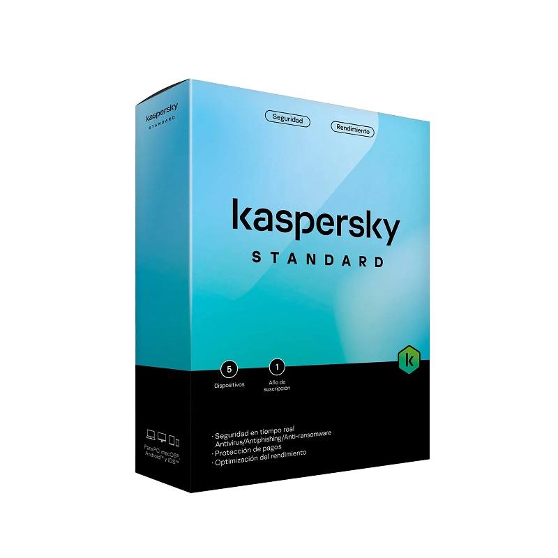 Programa Antivirus KASPERSKY Estandar para 5 Dispositivos, 1 año de suscripción