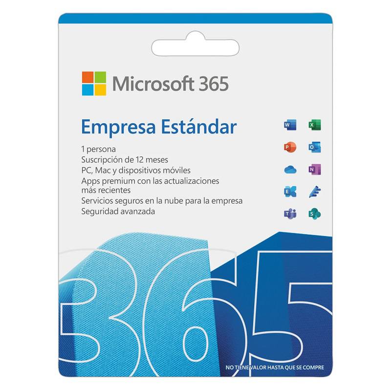 Programa Microsoft Office 365 Empresa Estandar, Español, Suscripción 1 Año, Para 1 Usuario, 5 Dispositivos, Lic. Digital