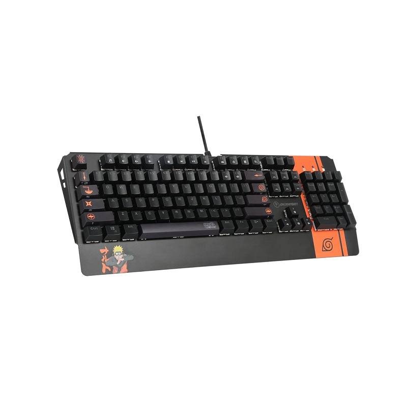 Teclado Mecánico Gaming CheckPoint KX-500 Naruto Shippuden Leaf Ninja, RGB, Conexión USB, Switch Red, Negro/Anaranjado, Inglés